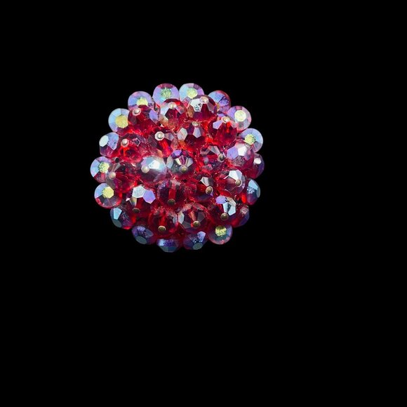 Vintage Red Crystal Beaded Brooch Pin Faceted Cluster Bold Statement Jewelry - Picture 2 of 4